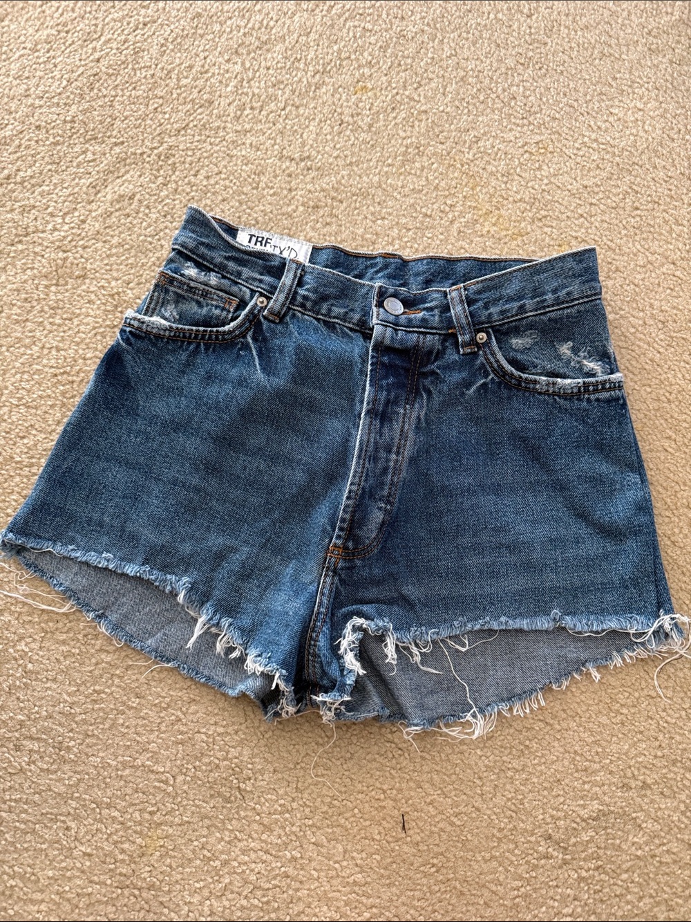 Zara Classic High-Waist Dark Blue Denim Cutoff Shorts